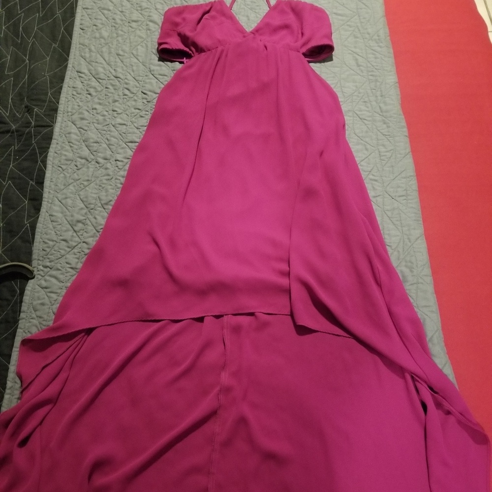 Strappy fushia cut out high low dress